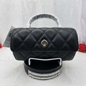 Kate Spade Heart Barrel Bag Black Quilted Leather Top Handle Crossbody